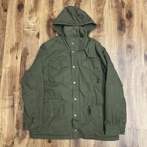 J. Crew M65 Style Military Sherpa Lined Coat Jacket Stowable Hood Green Men's XL